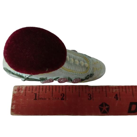 Mini Victorian Shoe Pin Cushion White Pink Roses Sewing Collectible Vintage - Picture 7 of 7